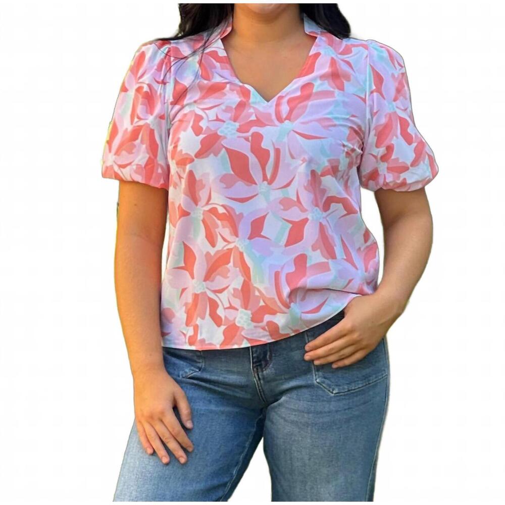 NEW MARY SQUARE kenzie bubble sleeves top in botanical white
